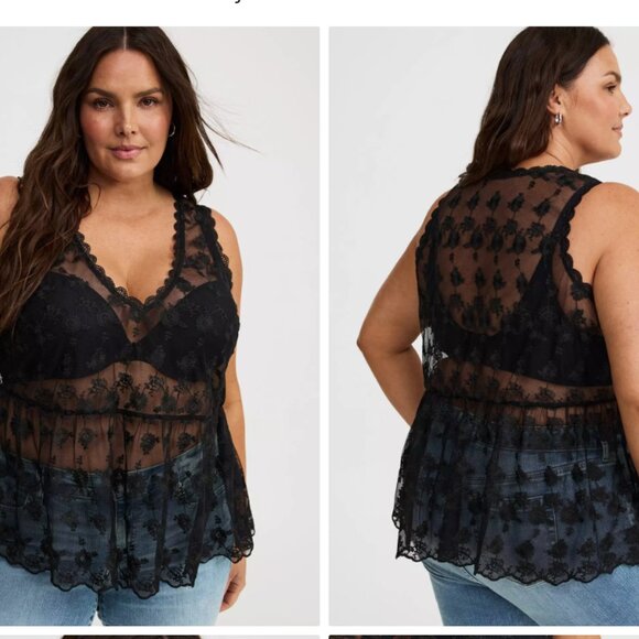 NWT TORRID BLACK V LACE TANK - Picture 7 of 8